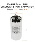 2 Pack 35 Plus 5 MFD 35 Slash 5 UF 370V 440V Dual Run Circular Start Capacitors For AC Motors Condensers Heat Pumps Air