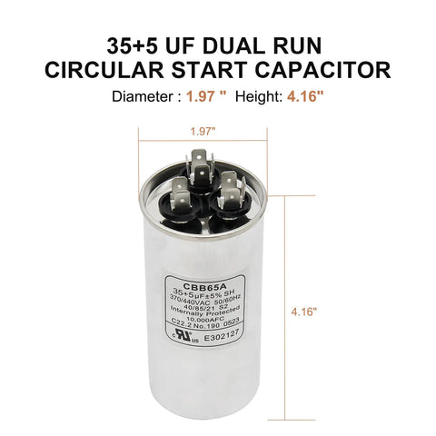 2 Pack 35 Plus 5 MFD 35 Slash 5 UF 370V 440V Dual Run Circular Start Capacitors For AC Motors Condensers Heat Pumps Air