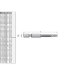 Heavy Duty T10 Security Torx Bits Built Tough As Nails S2 Steel Magnetic Screwdriver Tips Quarter Inch Hex Shank with dimensions.