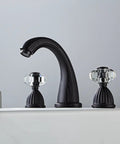 Black Three Hole Widespread Bathroom Faucet With Two Crystal Handles For Vintage Lavatory Sink, Brass Lead Free Body