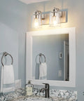 32 Inch Chrome Vanity Light Fixture Over Mirror With Crystal Glass Globes, Vintage Gloss Finish, above bathroom mirror