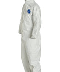 Side view of Tyvek 400 Hooded Coveralls With Elastic Wrists And Ankles For All Day Comfort And Tear Resistant Protection, Breathable Disposable Suit