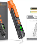 Non Contact AC Voltage Tester For DIYers With Adjustable Sensitivity 12-1000V And 48-1000V LCD Display Buzzer Alarm Live And Null Wire Detector Wire Breakpoint Finder CE CAT III 600V RoHS with box, batteries, and manual