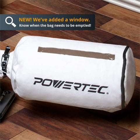 1 HP Portable Dust Collector With 560 CFM For Woodworking, showing reusable 1 micron bag with built-in dust level window.