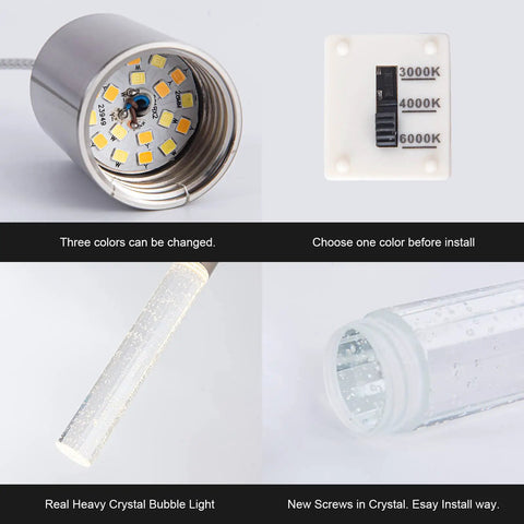 Modern Brushed Nickel Crystal Pendant Lights For Kitchen Island With Dimmable 3000K 4000K 6000K Switch 40W 3400 Lumens features