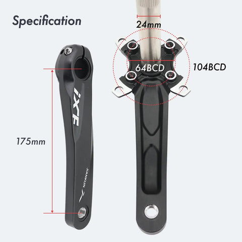 104 BCD Four Arm Mountain Bike Crankset with Chainring and BSA Bottom Bracket, 175mm, Oilslick Black Red Finish