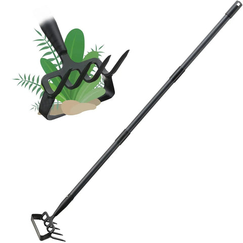 Stirrup Hoe And Cultivator Garden Tool Heavy Duty With 4 Tine Weeder And Long Adjustable Handle From 32 To 62 Inches for deep weeding