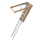 Ten Foot Aluminum Attic Ladder With Pull Down System Retractable Loft Stairs Foldable Loft For Rough Opening Twenty Two And A Half Inch By Fifty Four Inch Fits Seven Point Six To Ten Point Two Five Foot Ceilings Holds 350 Pounds installed in attic opening