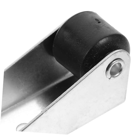 Close-up of heavy duty sliding door roller with black wheel and metal bracket for easy installation in closet tracks.