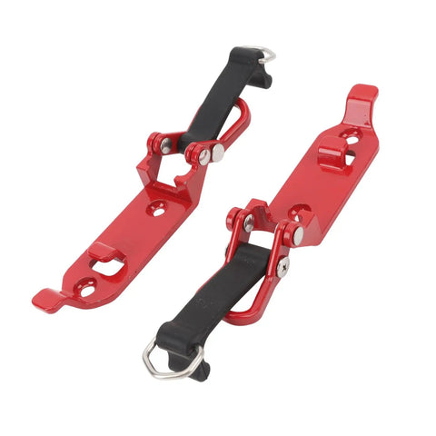 Two Pack Heavy Duty Roof Rack Shovel Holder With Metal Rubber Clamp Mount for vehicle or garage wall in red.