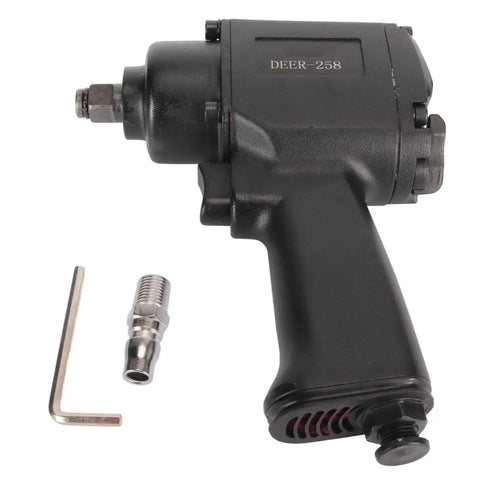 Heavy Duty Pneumatic Air Impact Wrench 1/2 Drive 520Nm Torque Alloy Steel Double Hammer Construction side view with accessories.