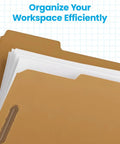 No Sweat Manila File Folders With 2 Prong Fasteners For Secure Paper Storage And Smooth Daily Organization Pack Of Fifty one third cut tab brown paper files stacked with documents.