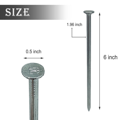 Heavy Duty 6 Inch Metal Nails 144 Pack Landscape Anchoring Spikes For Paver Edging Weed Barriers Turf Tent Stakes And More Ideal For Yard Construction Carpentry Projects displayed with size dimensions