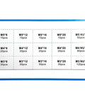 Chart of sizes and quantities for Grab This Pro Grade Hex Head Screw And Nut Kit In 304 A2 Stainless Steel, 12 Sizes M3 M4 M5.