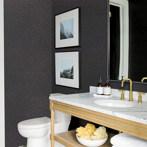 Black Silk Easy Peel And Stick Wallpaper 35.4 Inch By 118 Inch Embossed Textured Self Adhesive Removable Vinyl Wall Covering on bathroom wall