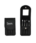 Stainless Steel Precision Tweezer Set With Mirror Case, Four Piece Kit Includes Classic, Slanted, And Pointed Tips In Black Leather Case
