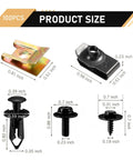 All In One Car Fastener Kit 100 Pcs Grab And Go With Body Bolts Nuts U Clips Self Tapping Screws Snap Nuts 5 Types Anti Rust Universal For Engine Under Cover Fender Bumper Splash Guards Black product size measurements.