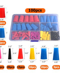 100 Count Silicone Rubber Tapered Plugs Set One Sixteenth To Five Eighths Inch Universal Size High Temperature Resistant in clear box