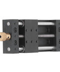 Manual Linear Stage Actuator Smooth Operator Aluminum Platform Zero To Seventy Five Millimeter Stroke Ten Kilogram Load Capacity For Mechanical Engineering And Automation Projects Built Tough Straight Up Precision, close-up view of handle and slider.