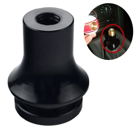 Manual Gear Shift Knob Boot Adapter 12x1.25 Black Fits Most Manual Trans Cars, shown in aluminum, close-up and installed view