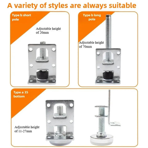 Rock Solid 4 Pack Leveling Feet for Sofa and Table Legs, Heavy Duty Steel Desk Riser Extenders with adjustable height options