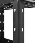 Heavy Duty Two Tier Rolling Utility Cart Built Like A Tank With Super Smooth Locking Casters Ergonomic Handle Supports Six Hundred Pounds close-up of sturdy metal frame and keyholes for assembly.