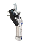 Heavy Duty Pneumatic Hold Down Clamp For Woodworking And Shop Gear Rock Solid Air Powered Clamping Fixture with metal body and lever.
