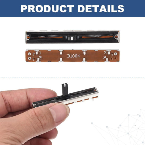 Five Pack Linear Slide Potentiometers 3 Pin B100K 60mm Length 45mm Travel With 5x15mm Handle Fader for mixing and tuning