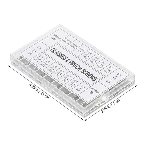 Glass screw and watch screw kit box part of Glasses Repair Kit With Tweezers Screwdriver Cleaning Cloth And Thousands Of Eyewear Screws For Quick Eyewear Fixes At Home Office Or On The Go A Portable Complete Maintenance Set For Glasses And Sunglasses