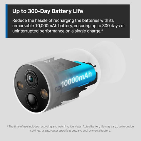 Diagram showing MagCam 2K Plus Outdoor Security Camera with Wire Free Battery Power Magnetic Mount IP66, highlighting 10000mAh battery