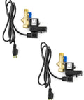 Two Automatic Timed Drain Valve For Compressed Air Systems, 2 Pack, 110V AC, Half Inch Inlet Outlet, Integrated Ball Valve Filter, L Shaped