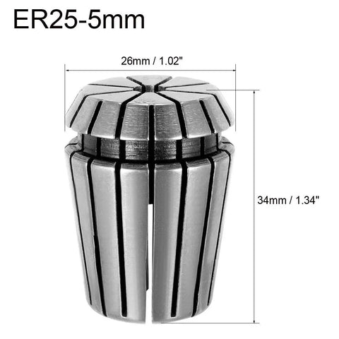 ER25 5mm Spring Collet Chuck for CNC Milling, Precision Chuck With 40Cr Steel Construction, Front View With Dimensions