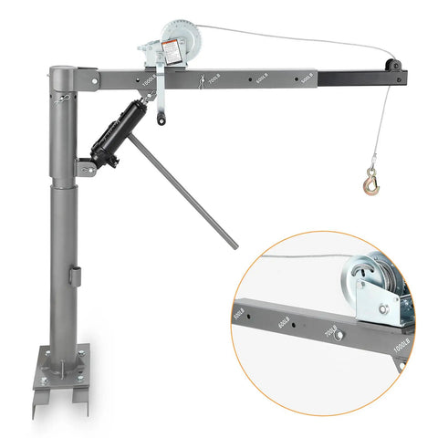 Beefy Heavy Duty Pickup Truck Crane With 1000 Lbs Capacity, Hydraulic Hoist And Manual Winch, 360 Degree Swivel, Four-Position Boom