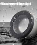 Heavy Hitter IP65 Waterproof LED Recessed Downlight Baffle Trim with droplets showcasing water resistance and design.