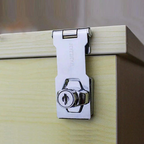 Keyed Hasp Lock With Twist Knob For Cabinets Chrome Plated Door Clasp With Screws on wooden cabinet
