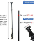 Built Tough Metal Round Baluster Railing Post For Stairway Banisters And Deck Fences With No Sweat Ground Mount Setup For Straight Lines Or Tight Spiral Angles, 70cm black wrought iron post with specifications.