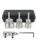 Pro Grade Five Piece Pipe Threading And Extraction Kit With Internal And External Dies Half Inch Three Quarter Inch And One Inch, Broken Bolt And Stripped Screw Extractor, 40Cr Steel Portable Case Set For Plumbing And Drill with tools and black case visible