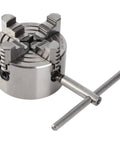 Heavy Duty 4 Jaw Independent Lathe Chuck With 3 Inch Reversible Jaws Manual Machine Shop Workhorse viewed from the top showing jaws and handle.