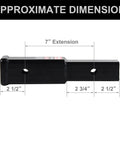 7 Inch Trailer Hitch Extender For 2 Inch Receivers Adds Extra Space Between Bumper And Bike Rack Or Cargo Carrier, 3,500 Lbs GTW Capacity, Includes Pin And Clip For Quick Setup, showing approximate 7-inch extension dimensions