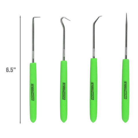 Four Piece Hook And Pick Set With Green Handles For Precision Projects And O Ring Picks A Grab And Go Tool Kit For Automotive And DIY