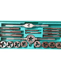 Fafeicy Alloy Steel Tap And Die Set With Adjustable Wrench 12 Or 20 Piece Thread Repair Kit For Auto Repair And Machinery Threads Fixing Damaged Nuts Bolts To Restore Original Condition., alloy steel tap and die set in green case, M6-M8 metric threads