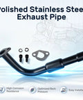Heavy Duty Road Ready 212CC Mini Bike Exhaust Pipe With Female Thread For Predator Hemi Non Hemi GX160 GX200, polished stainless steel.