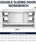 Gutsy No Nonsense Stainless Steel Workbench With Double Sliding Doors Heavy Duty Prep Table dimensions and design features