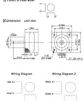 Iverntech 42 NEMA 17 stepper motor schematic with 4-lead wiring, 1 m cable, 1.8° step, 2‑phase, mounting dimensions