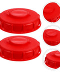 Red Abs Ibc Tank Lid Covers With Valve Caps Offer Sealed Protection For 275 Gallon Plastic Totes, two cap covers shown.