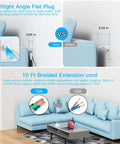 Comparison of 10 Foot Long Power Strip With 3 Outlets And 4 USB Ports USB A And USB C Flat Plug in living room set up.