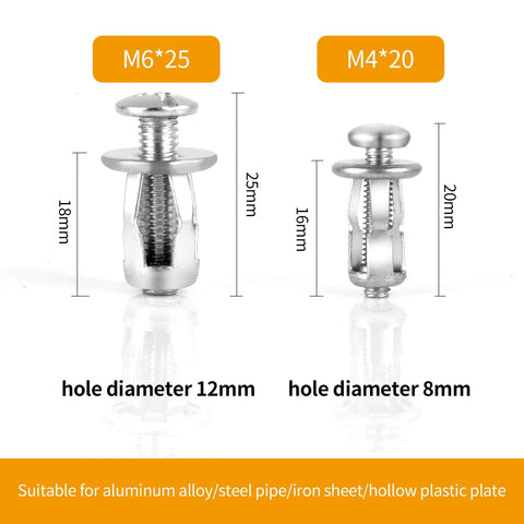 Aluminium Hollow Door Anchor Set 10 Pieces For 0 To 5mm Hollow Doors Extra Short Wall Anchors 8x16mm with M4x20mm Screws