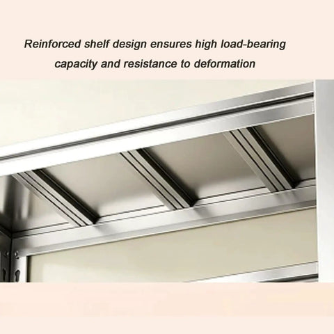 Reinforced shelf design of Built Tough Stainless Steel Washer Shelf With Adjustable Multi Tier Layout for heavy loads.