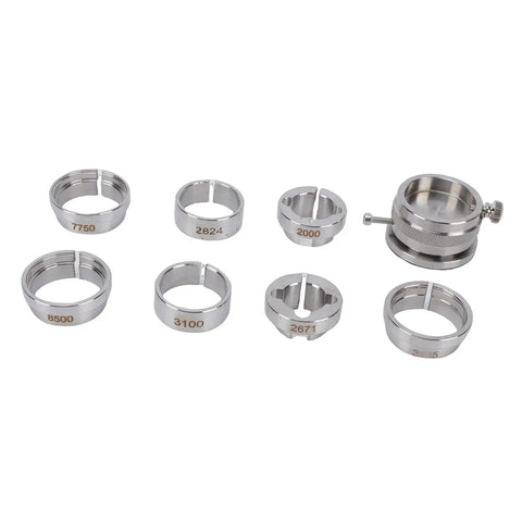 8 Piece Watch Movement Holder Kit With Main Support For 2824 2671 7750 2000 8500 3100 3135 Movements, stainless steel rings