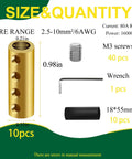 10 Piece 6 8 10 Gauge Wire Connector Nut Kit With 80 Amp Quick Terminal Brass 4 Hole Splice Kit Includes Heat Shrink Tubes And Wrench For Fast DIY Wiring Now dimensions and components overview